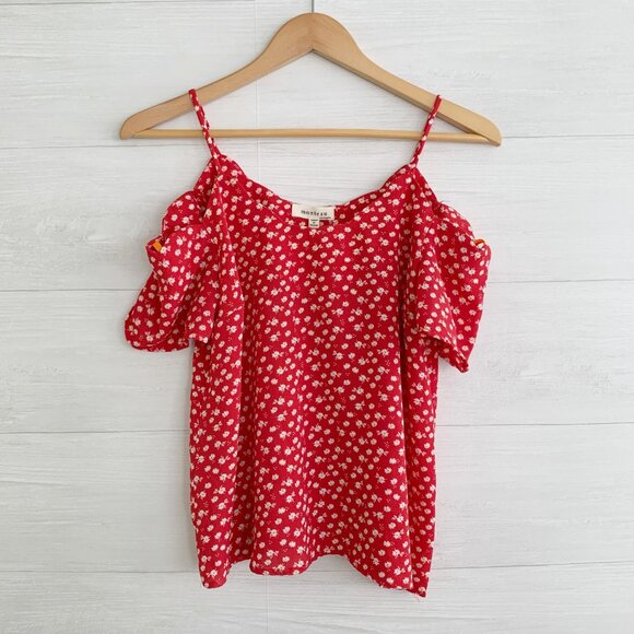 NWT Monteau - Red floral cold shoulder spaghetti strap top, M - Picture 1 of 5